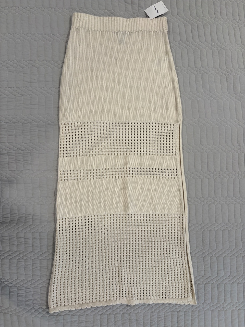 Forever 21 Cream Knit Midi Skirt with Eyelet Panels